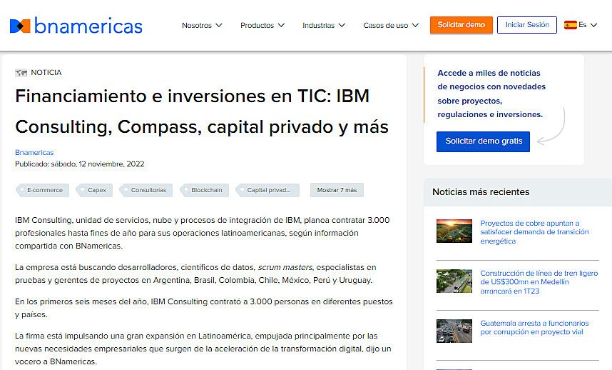 Financiamiento e inversiones en TIC: IBM Consulting, Compass, capital privado y ms